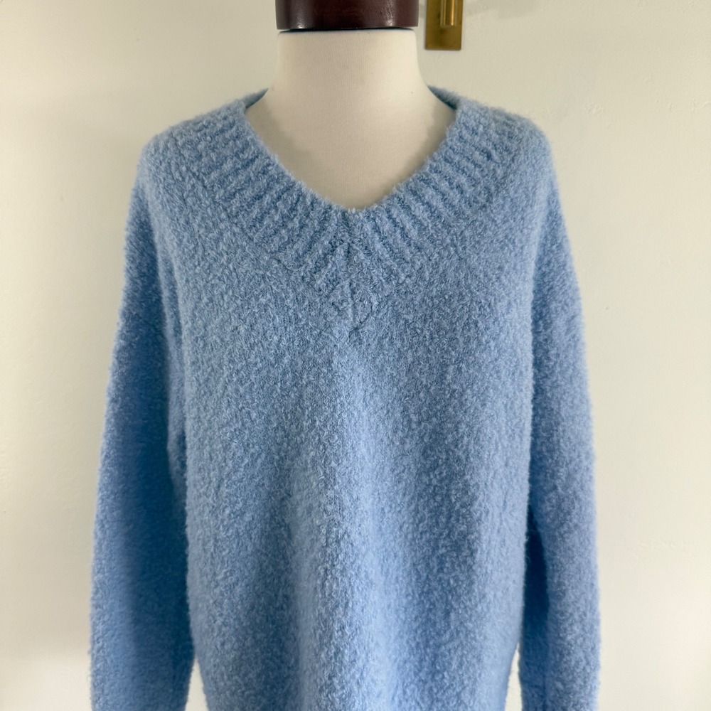 Aerie Teddy Boucle Knit Sweater S Light Blue Oversized Soft‎ Girl Cozy Lounge - Picture 3 of 12